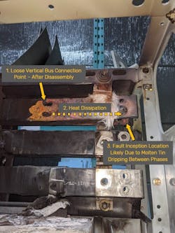 Photo 1. An inspection of this A-phase bus provides clues to the root cause of its failure.