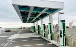 Core States Energy, a division of Core States Group, has successfully completed 100-plus design-build projects for Electrify America, a leading EV charging network operator, at various retail locations across California. These projects have included partnerships with leading brands, such as Target, Bank of America, Macerich, and Westfield. Most of the sites are equipped with four to six state-of-the-art DC fast charging (DCFC) stations with speeds of up to 350kW. For this 2023 project in Kettleman City, Calif., the company designed and constructed ten 350kW EV charging stations and designed/oversaw installation of the solar system located on the canopy.