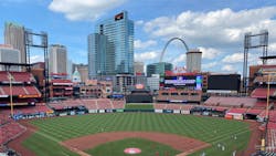 One Cardinal Way, a high-rise (at center) outside of Busch Stadium in St. Louis, was recently built with $10.3-million worth of electrical contracting input from hometown-based Guarantee Electrical Co. The company provided all electrical and low-voltage infrastructure, consisting of three electrical services, a 750kVA back-up generator, three bus duct risers, smart energy-efficient lighting, and power/data to all residential and common spaces.