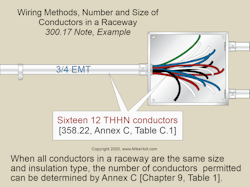 Fig. 1. When all conductors within a raceway are the same size and have the same insulation type, you can use Annex C (Table 1) to determine the number of conductors permitted for a specific raceway size.