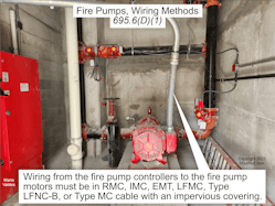 Fig. 2. Section 695.6(D)(1) has the requirements for wiring from the fire pump controllers to the fire pump motors.