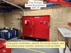 Fig. 3. Section 695.10 requires fire pump controllers, electric fire pump motors, and fire pump power transfer switches to be listed.